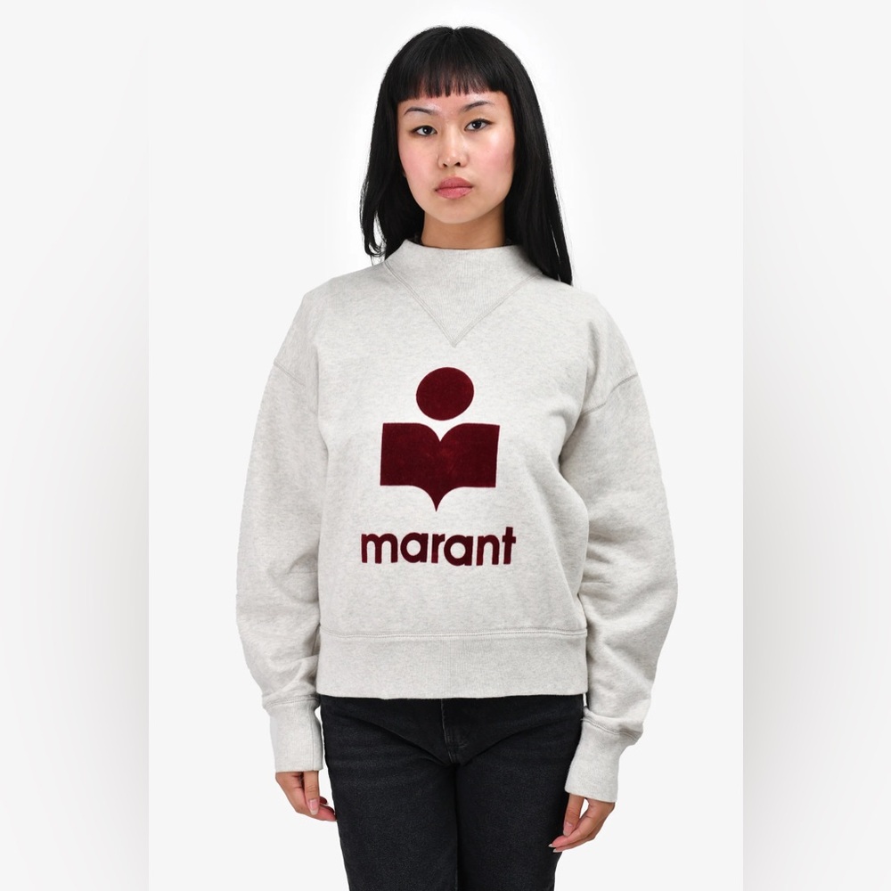 Isabel Marant etoile Moby logo pullover sweatshirt in grey maroon combo - Picture 3 of 8